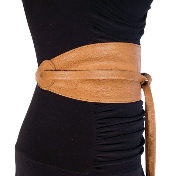 BERGE Sadie $195 Wide Leather Obi Wrap Tie Belt Women's S/M - Picture 3 of 8